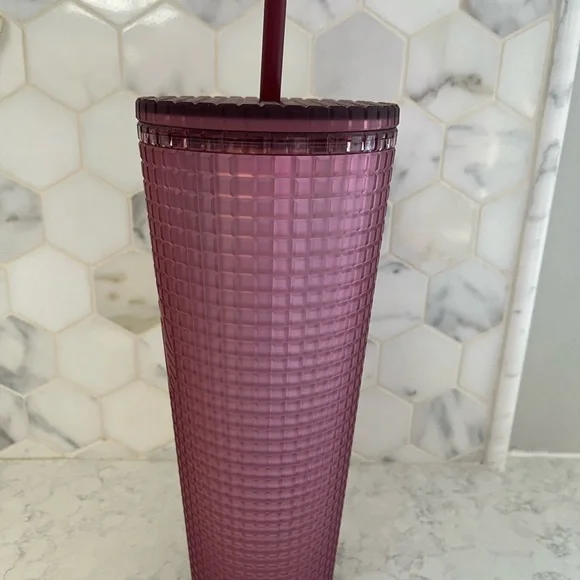 Starbucks Fall 2023 Maroon Wine Soft Touch Grid 24oz Tumbler - Picture 2 of 7